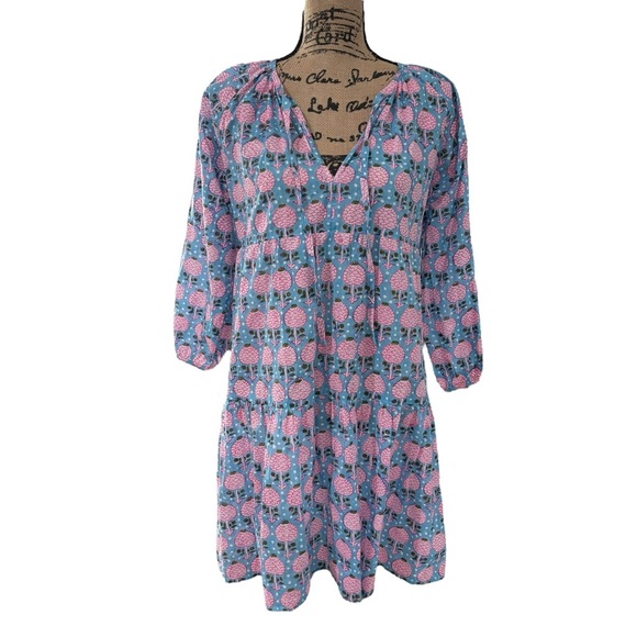 SZ Blockprints Tuckernuck Priya Dress Liberty Pink Floral Cotton Size Large - Picture 1 of 9